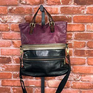 Fossil Explorer Fold Over Tote Leather Two Tone